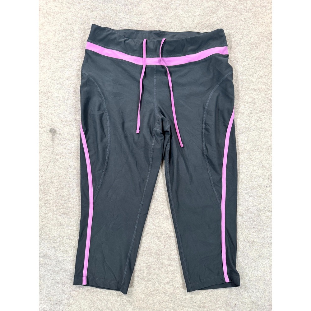 Xersion Capri Leggings Womens L Gray Pink Athleisure Stretch Relaxed Fit Pants